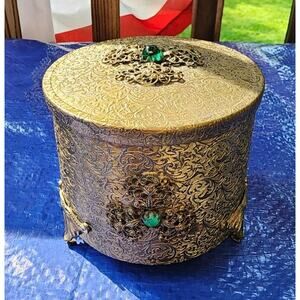 Antique Gold Ormolu Music / Powder Box With Footed Mounts & Stones Thorens Rare!